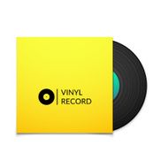 Black vintage vinyl record with blank yellow cover case