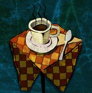 coffee table with cup and spoon illustration N2