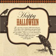 Rustic old fashioned Halloween greeting design template with raven