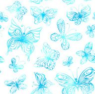 Seamless pattern of watercolor butterflies