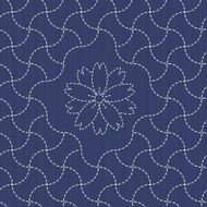 Traditional Japanese Embroidery Ornament with waves and sakura flower Sashiko