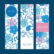 Vector blue and pink kimono blossoms vertical banners set pattern