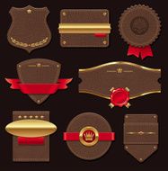 Set of leather &amp; gold quality labels