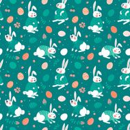 Happy Easter seamless pattern with cute bunnies and eggs N6