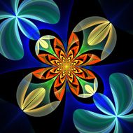 Diagonal symmetrical pattern of the flower petals Blue and orange