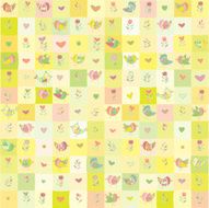 Seamless cute pattern flowers and birds