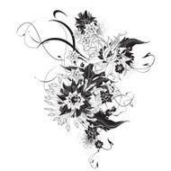 Abstract exotic flowers black and white N2