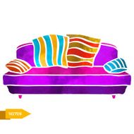 Watercolor colorful modern sofa with pillows
