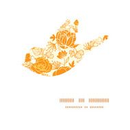 Vector golden art flowers bird silhouette pattern frame N2