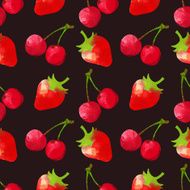 Seamless pattern with watercolor cherry and strawberry