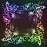 Flowers drawn in pencil and watercolor on black paper
