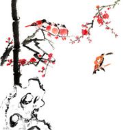 bamboo and plum bloom stone with bird N6