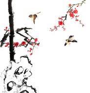 bamboo and plum bloom stone with bird N7