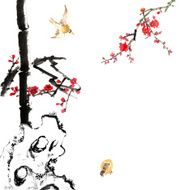 bamboo and plum bloom stone with bird N8