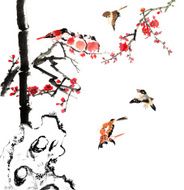 bamboo and plum bloom stone with bird N9