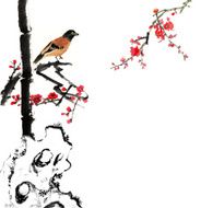 bamboo and plum bloom stone with bird N10