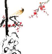 bamboo and plum bloom stone with bird N11