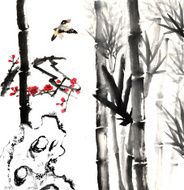 bamboo and plum bloom stone with bird N12
