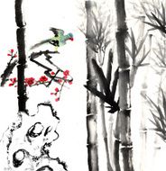bamboo and plum bloom stone with bird N13