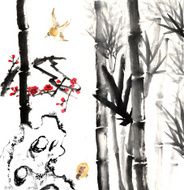 bamboo and plum bloom stone with bird N14