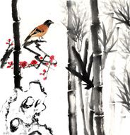 bamboo and plum bloom stone with bird N15
