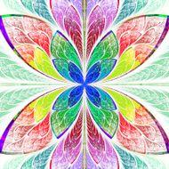 Symmetrical multicolor fractal flower in stained glass style N3