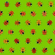Seamless Pattern with Orange Ladybirds on a Grass-green Background N2