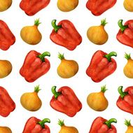 Watercolor seamless pattern with peppers and onions