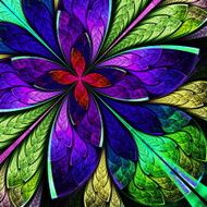 Beautiful multicolor fractal flower in stained glass style