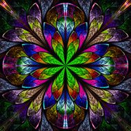 Multicolor beautiful fractal in stained glass window style N4