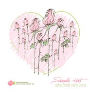 Vector drawing pink roses on a background of hearts N2