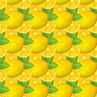 Watercolor seamless pattern with lemons and leafs