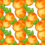 Watercolor seamless pattern with oranges and leafs N2