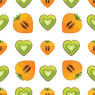 Seamless pattern of kiwi persimmon in Heart