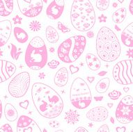 Seamless pattern of Easter eggs pink on white