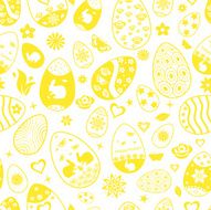 Seamless pattern of Easter eggs yellow on white