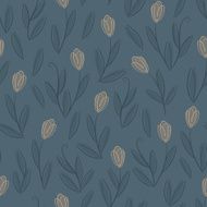Floral blue seamless pattern with yellow tulips