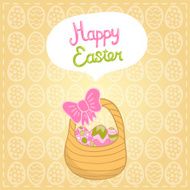 Happy Easter background with cartoon cute basket and eggs N2