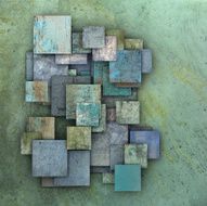 3d fragmented blue green square grunge tiles N2