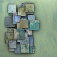 3d fragmented blue green square grunge tiles N3