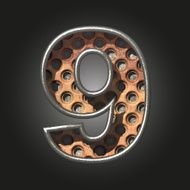 Vector old metal letter 9 N2