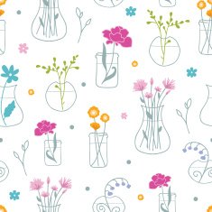 Fresh flowers in vases seamless pattern background N2