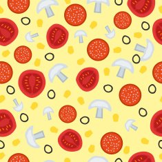 Seamless pattern with tomato salami and mushrooms