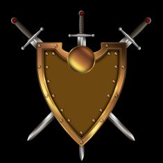 Gold shield and three swords