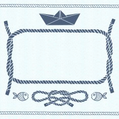 Nautical card with frame marine knots fishes and paper boat