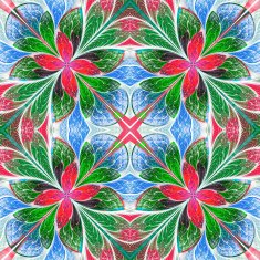 Multicolored symmetrical pattern in stained-glass window style N18