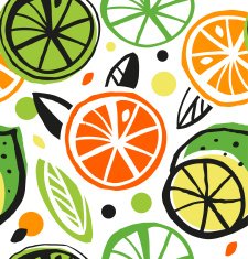 Decorative drawing seamless pattern with citrus fruit