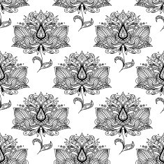 Flowers with ethnic paisley ornaments seamless pattern