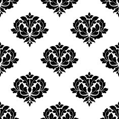Seamless baroque style black flowers pattern