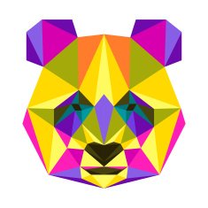 Abstract bright colored polygonal triangle geometric panda isolated on white N2